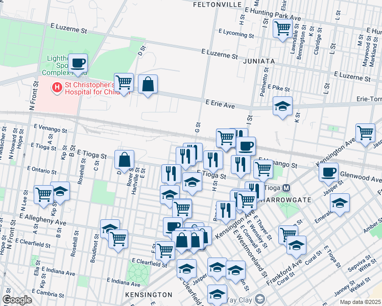 map of restaurants, bars, coffee shops, grocery stores, and more near 3546 G Street in Philadelphia
