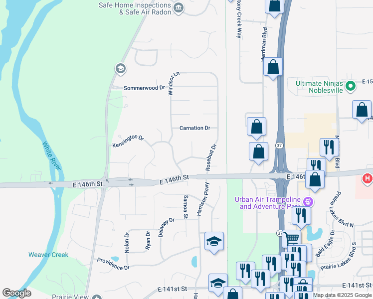 map of restaurants, bars, coffee shops, grocery stores, and more near 8815 147th Place in Noblesville