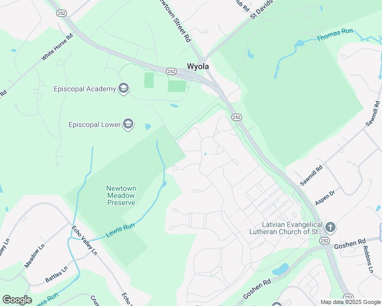 map of restaurants, bars, coffee shops, grocery stores, and more near 3806 Meadow View Farm Road in Newtown Square