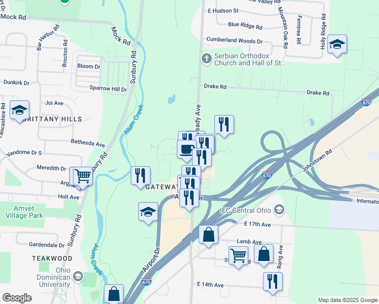 map of restaurants, bars, coffee shops, grocery stores, and more near 1531 North Cassady Avenue in Columbus
