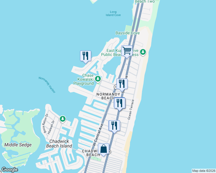 map of restaurants, bars, coffee shops, grocery stores, and more near 300 6th Avenue in Mantoloking