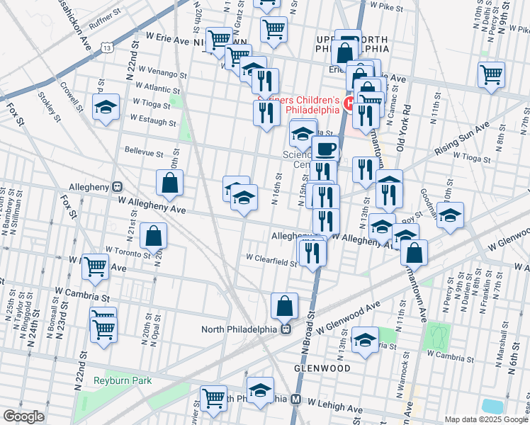 map of restaurants, bars, coffee shops, grocery stores, and more near in Philadelphia