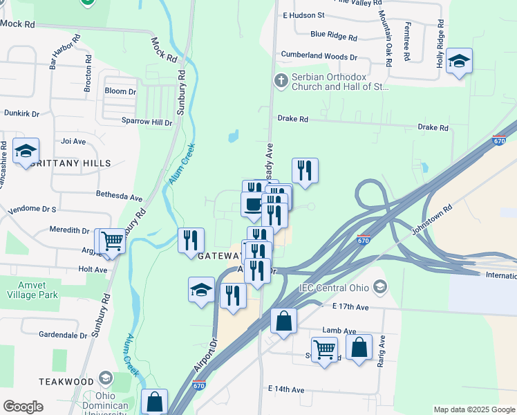 map of restaurants, bars, coffee shops, grocery stores, and more near 1531 North Cassady Avenue in Columbus