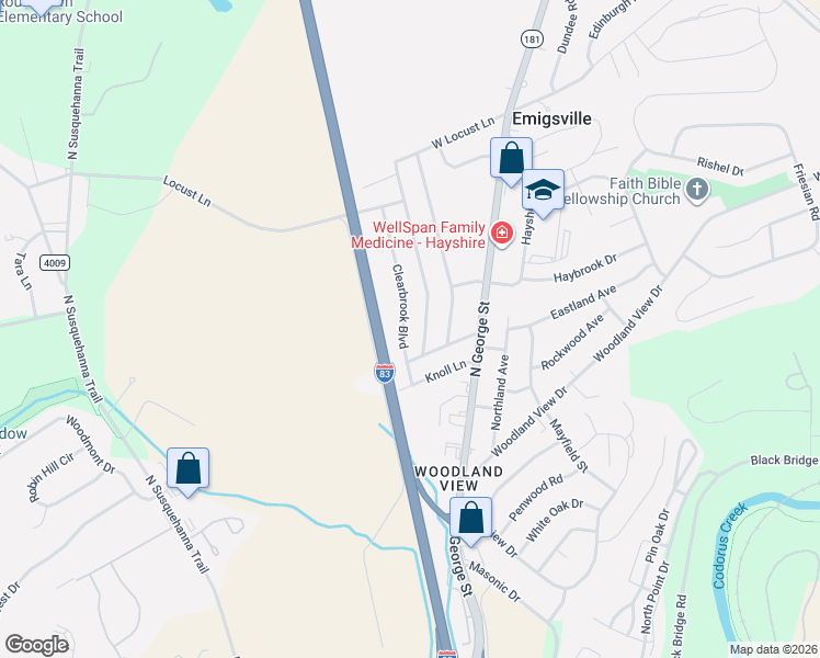 map of restaurants, bars, coffee shops, grocery stores, and more near 2630 Clearbrook Boulevard in York