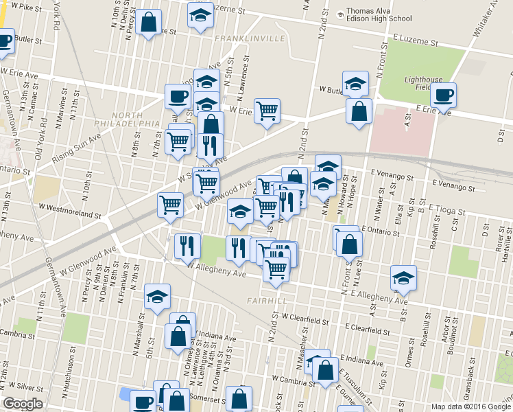 map of restaurants, bars, coffee shops, grocery stores, and more near 3407 North 3rd Street in Philadelphia