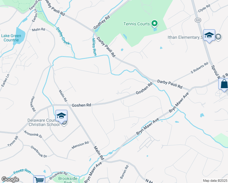 map of restaurants, bars, coffee shops, grocery stores, and more near 801 Montparnasse Place in Newtown Square