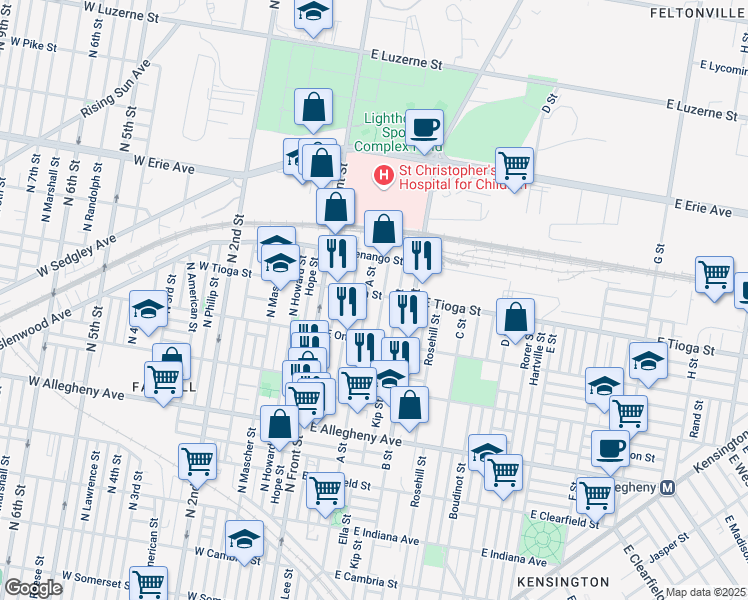 map of restaurants, bars, coffee shops, grocery stores, and more near in Philadelphia
