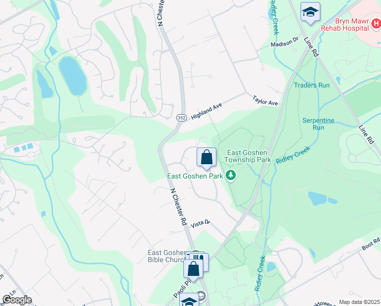 map of restaurants, bars, coffee shops, grocery stores, and more near 932 Linda Vista Drive in West Chester