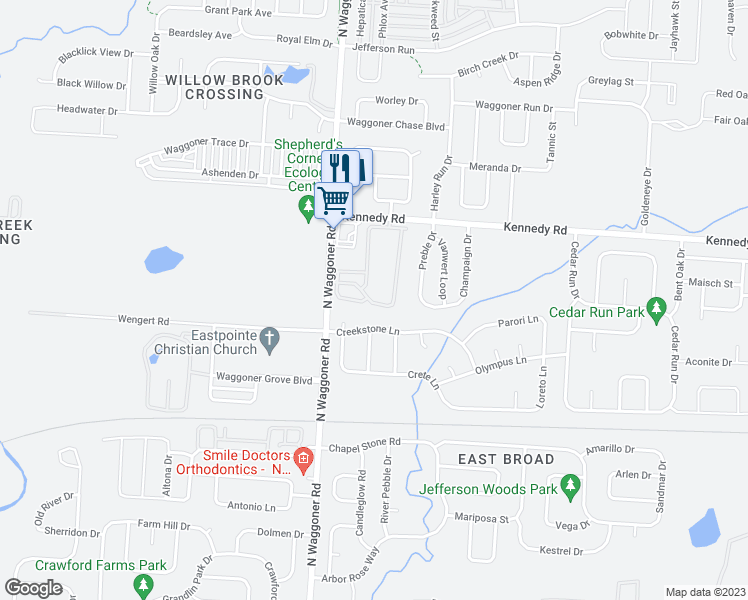 map of restaurants, bars, coffee shops, grocery stores, and more near 1070 Jefferson Chase Way in Blacklick