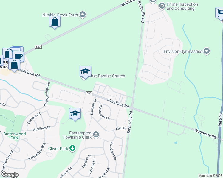 map of restaurants, bars, coffee shops, grocery stores, and more near 111 Star Drive in Mount Holly