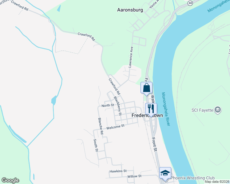 map of restaurants, bars, coffee shops, grocery stores, and more near 31 North Street in Fredericktown