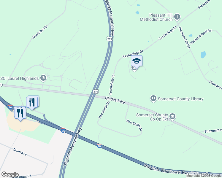 map of restaurants, bars, coffee shops, grocery stores, and more near 281 Technology Drive in Somerset