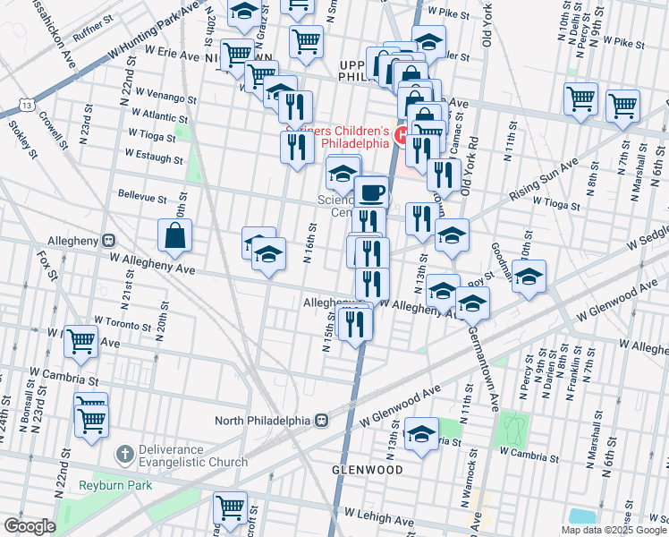 map of restaurants, bars, coffee shops, grocery stores, and more near 3228 North 15th Street in Philadelphia