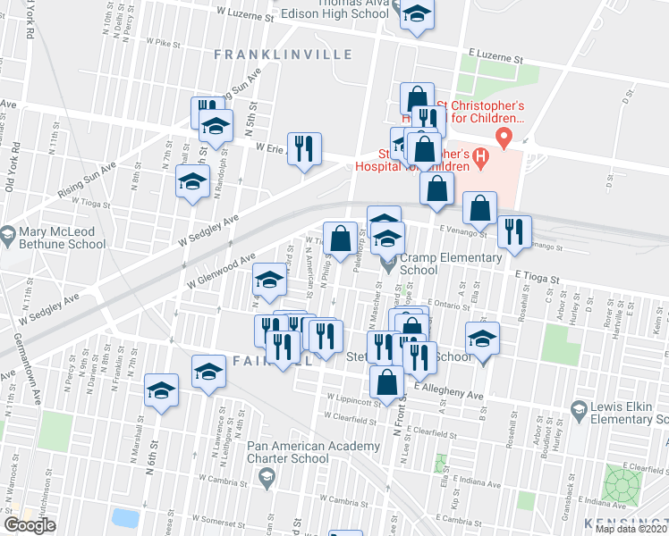 map of restaurants, bars, coffee shops, grocery stores, and more near 3426 North 2nd Street in Philadelphia
