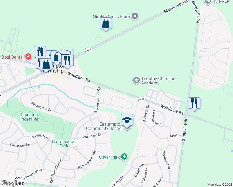 map of restaurants, bars, coffee shops, grocery stores, and more near 50 Manchester Road in Mount Holly