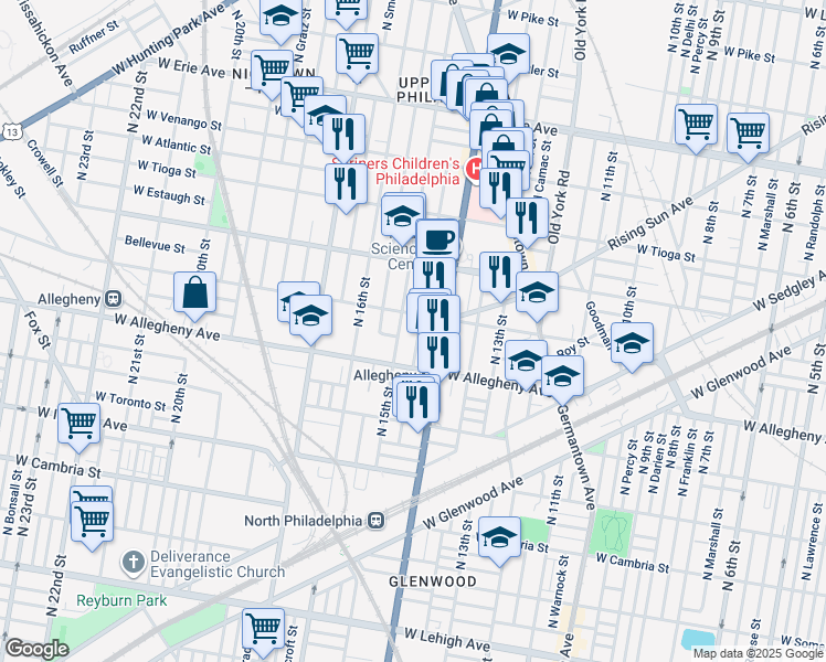 map of restaurants, bars, coffee shops, grocery stores, and more near 3240 North Carlisle Street in Philadelphia