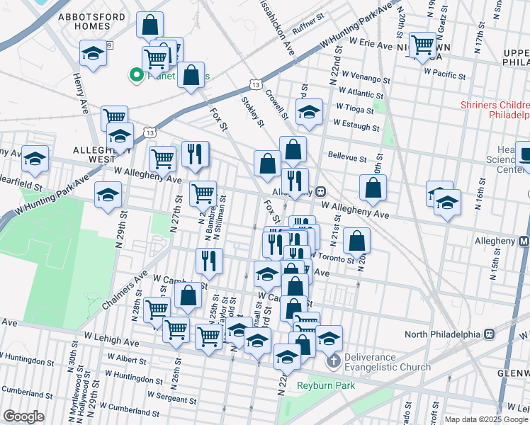 map of restaurants, bars, coffee shops, grocery stores, and more near 3134 North Judson Street in Philadelphia