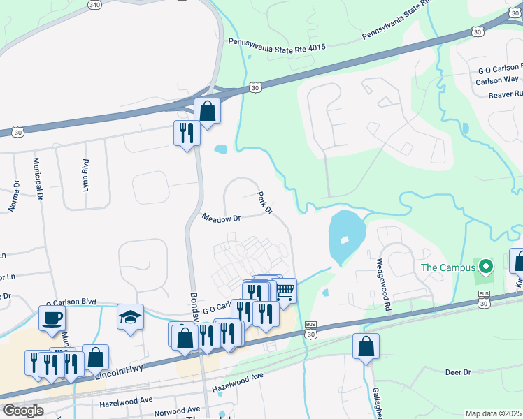 map of restaurants, bars, coffee shops, grocery stores, and more near 269 Meadow Drive in Downingtown