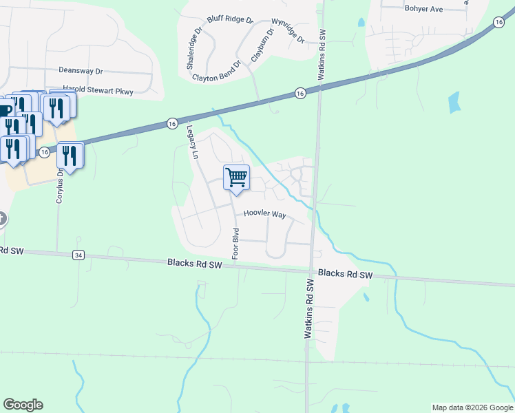 map of restaurants, bars, coffee shops, grocery stores, and more near 607 Stoneshire Way in Pataskala