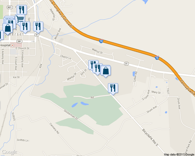 map of restaurants, bars, coffee shops, grocery stores, and more near 275 Plank Road in Somerset