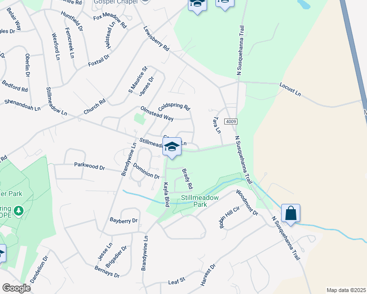 map of restaurants, bars, coffee shops, grocery stores, and more near 535 Dulcy Drive in York