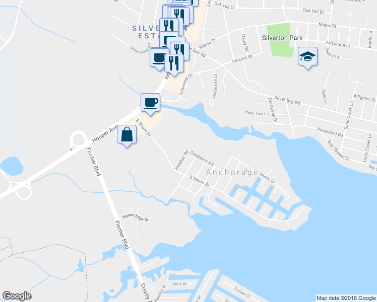 map of restaurants, bars, coffee shops, grocery stores, and more near 169 Cranberry Road in Toms River