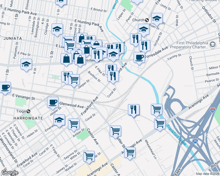 map of restaurants, bars, coffee shops, grocery stores, and more near in Philadelphia