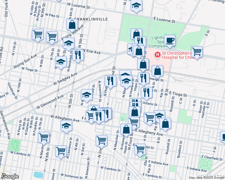 map of restaurants, bars, coffee shops, grocery stores, and more near in Philadelphia