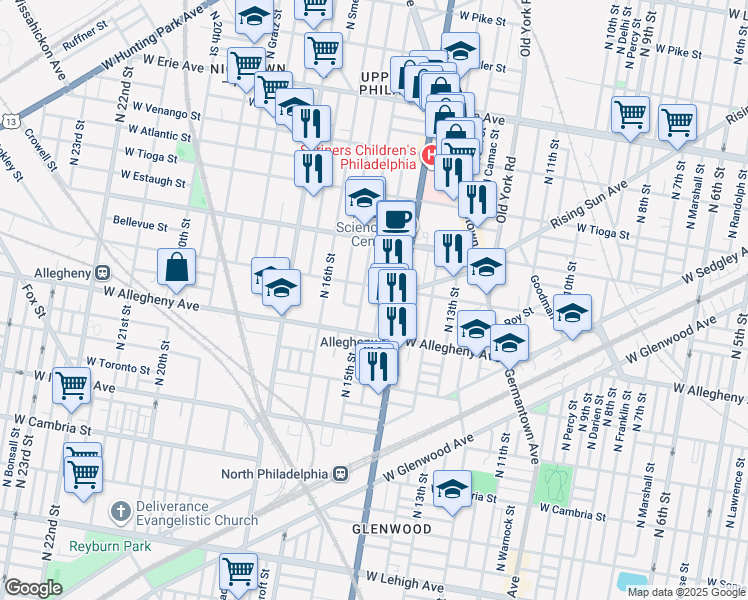 map of restaurants, bars, coffee shops, grocery stores, and more near 3244 North Carlisle Street in Philadelphia