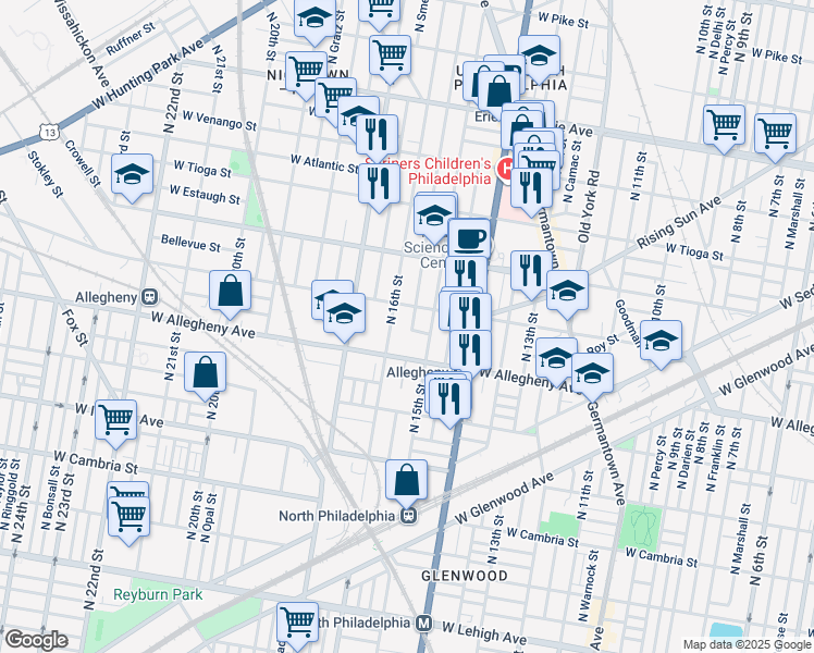 map of restaurants, bars, coffee shops, grocery stores, and more near 3238 North 16th Street in Philadelphia