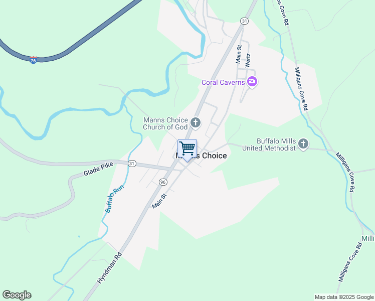 map of restaurants, bars, coffee shops, grocery stores, and more near Allegheny Road in Manns Choice