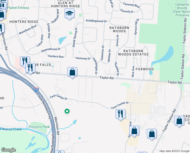 map of restaurants, bars, coffee shops, grocery stores, and more near 926 Taylor Road in Columbus