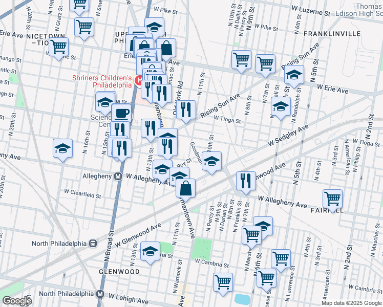 map of restaurants, bars, coffee shops, grocery stores, and more near 3341 North 11th Street in Philadelphia