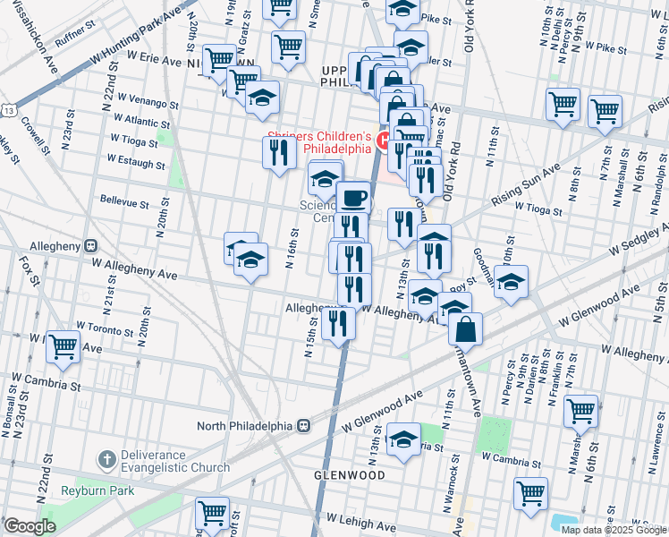 map of restaurants, bars, coffee shops, grocery stores, and more near 3248 North Carlisle Street in Philadelphia