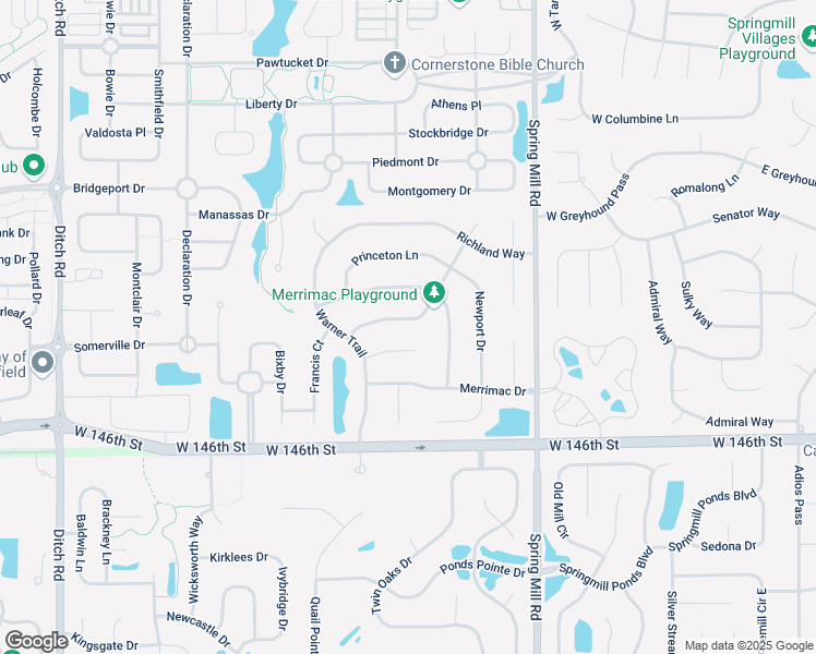 map of restaurants, bars, coffee shops, grocery stores, and more near 14842 Jonathan Drive in Westfield
