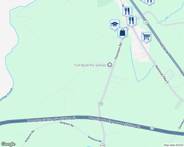map of restaurants, bars, coffee shops, grocery stores, and more near 125 Simpson Road in Brownsville