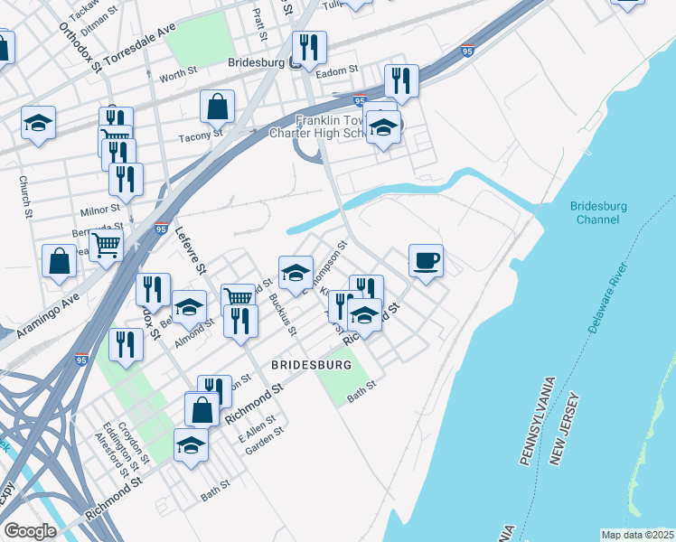 map of restaurants, bars, coffee shops, grocery stores, and more near 2624 Haworth Street in Philadelphia
