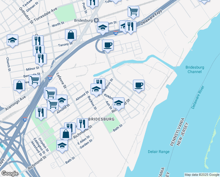 map of restaurants, bars, coffee shops, grocery stores, and more near 2624 Haworth Street in Philadelphia