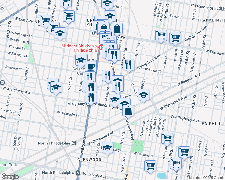 map of restaurants, bars, coffee shops, grocery stores, and more near in Philadelphia