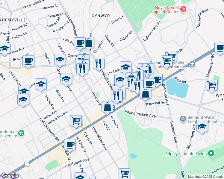 map of restaurants, bars, coffee shops, grocery stores, and more near 41 Conshohocken State Road in Bala Cynwyd