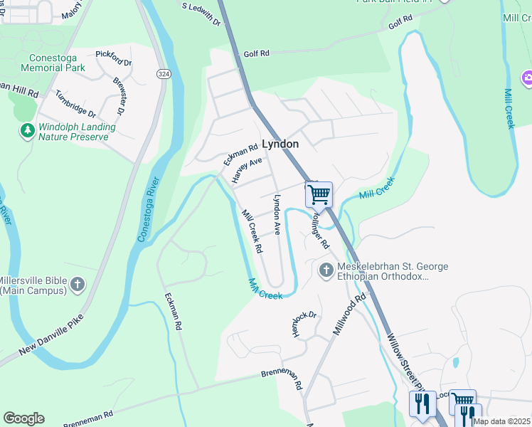 map of restaurants, bars, coffee shops, grocery stores, and more near 164 Herr Avenue in Lancaster