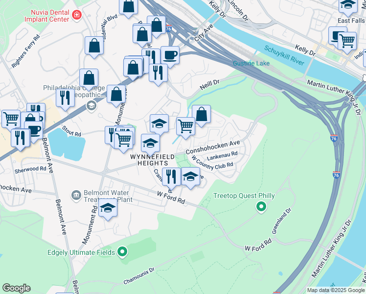 map of restaurants, bars, coffee shops, grocery stores, and more near 3939 Conshohocken Avenue in Philadelphia