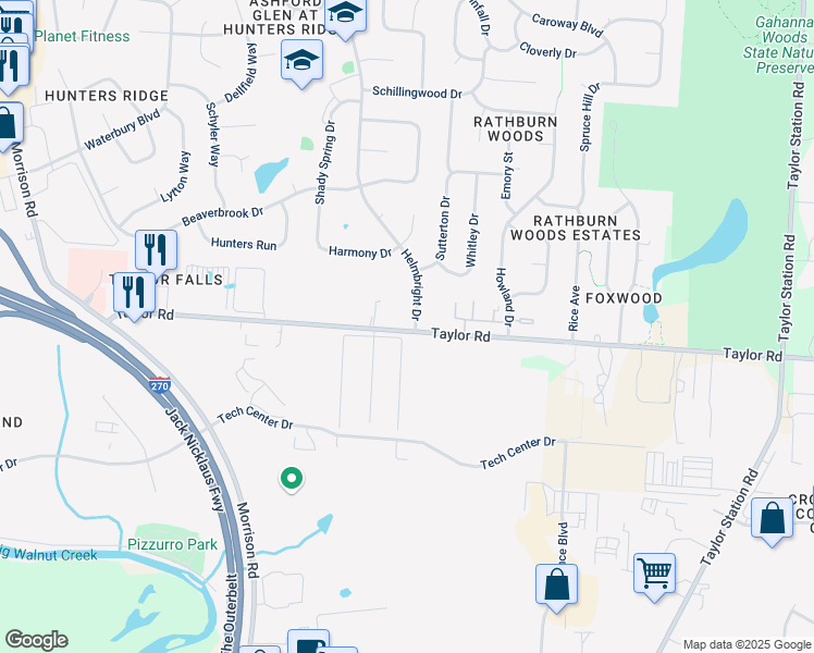 map of restaurants, bars, coffee shops, grocery stores, and more near 926 Taylor Road in Columbus