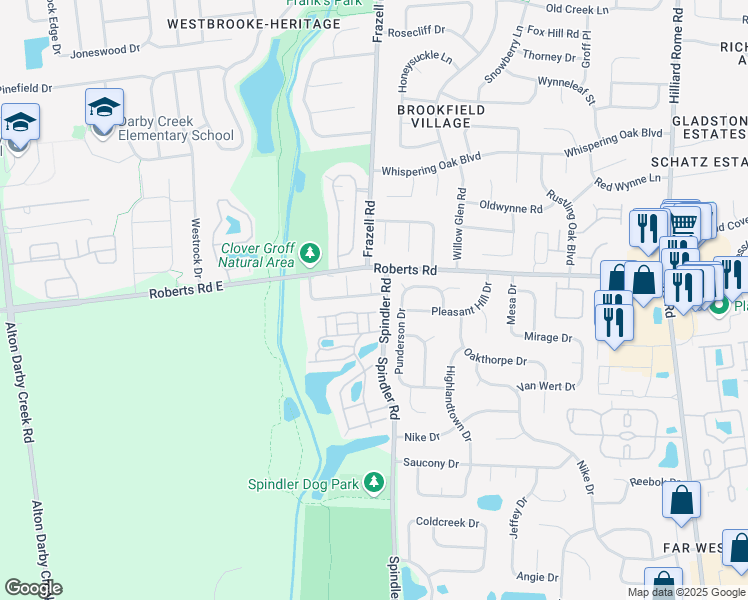 map of restaurants, bars, coffee shops, grocery stores, and more near 5903 Brookmont Drive in Hilliard