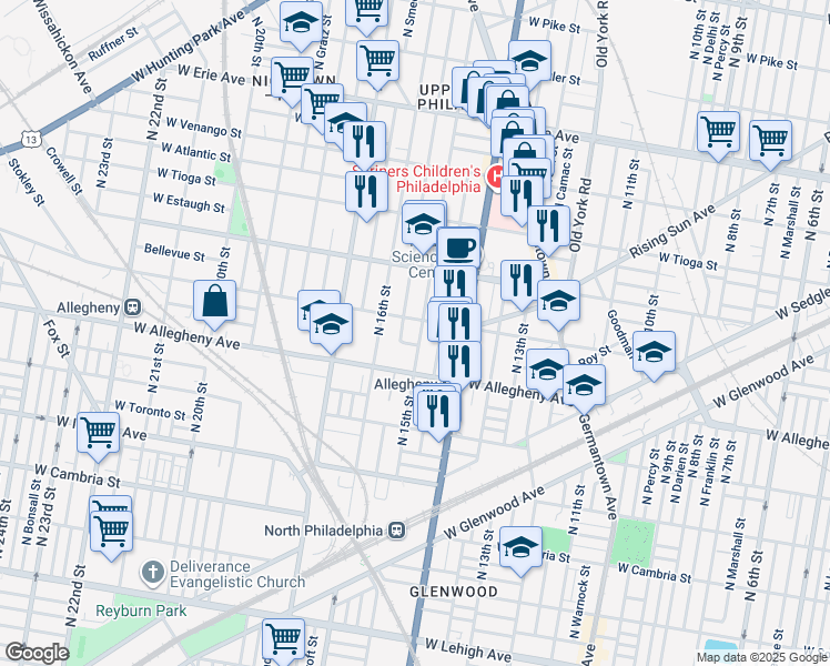 map of restaurants, bars, coffee shops, grocery stores, and more near 3240 North 15th Street in Philadelphia