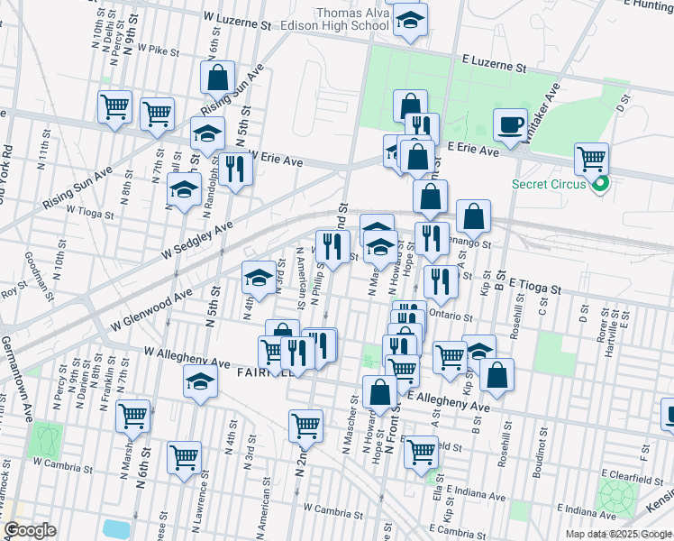 map of restaurants, bars, coffee shops, grocery stores, and more near in Philadelphia