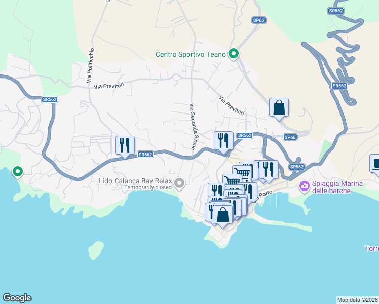 map of restaurants, bars, coffee shops, grocery stores, and more near 1 Via Sirene in Marina di Camerota