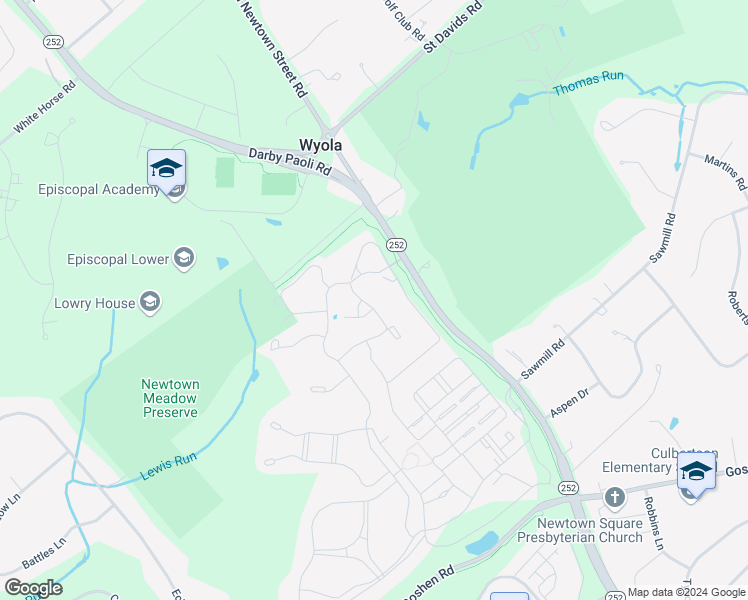 map of restaurants, bars, coffee shops, grocery stores, and more near 513 Biddle Lane in Newtown Square