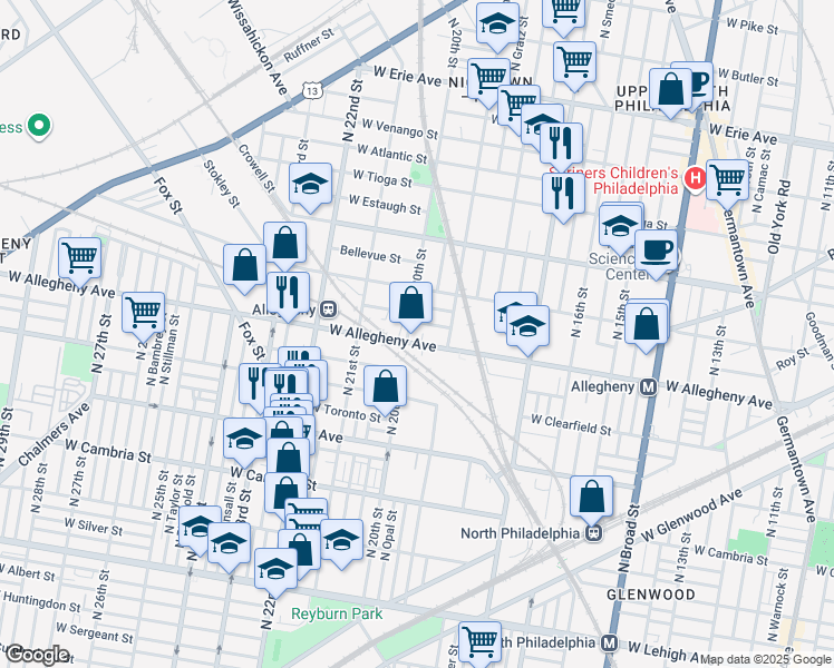 map of restaurants, bars, coffee shops, grocery stores, and more near 3221 North 20th Street in Philadelphia