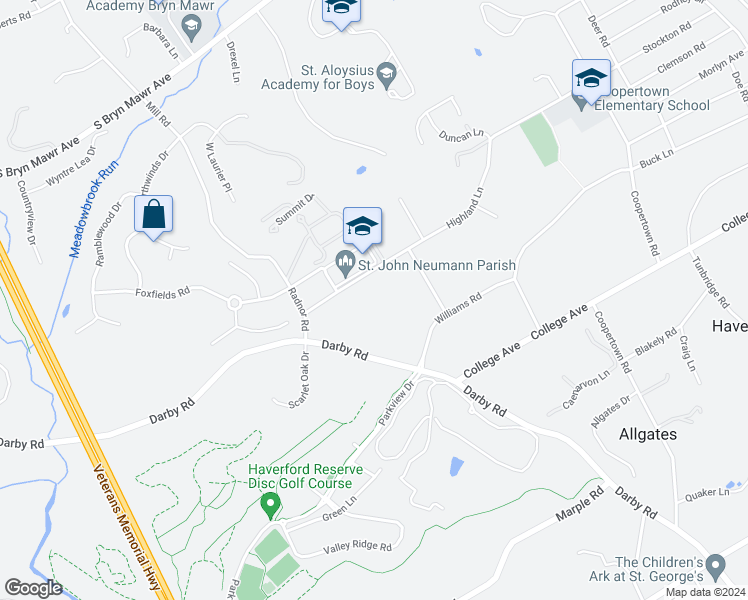 map of restaurants, bars, coffee shops, grocery stores, and more near 337 Highland Lane in Bryn Mawr